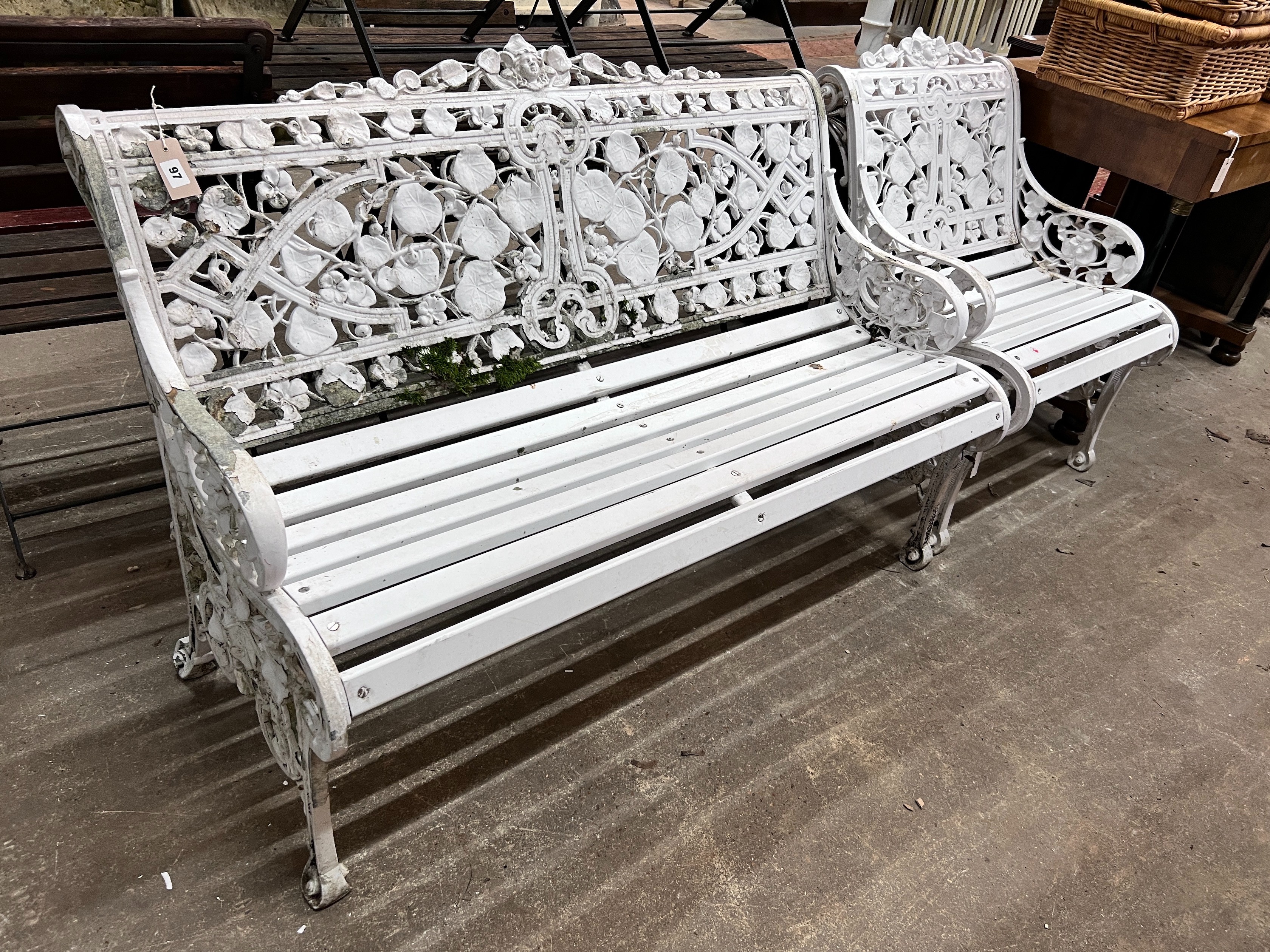 A Victorian style 'Lily of the Valley' pattern aluminium slatted garden bench, length 128cm, depth 68cm, height 82cm and a chair *Please note the sale commences at 9am.